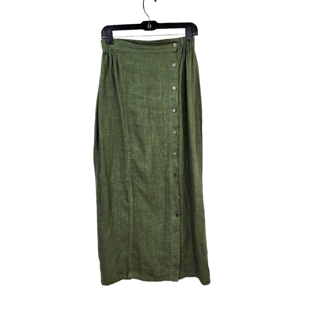 Green Maxi Skirt with Side Buttons